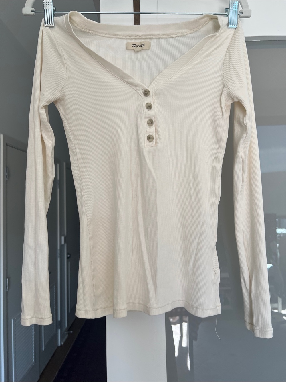 Madewell Cream Ribbed Long-Sleeve Henley Top